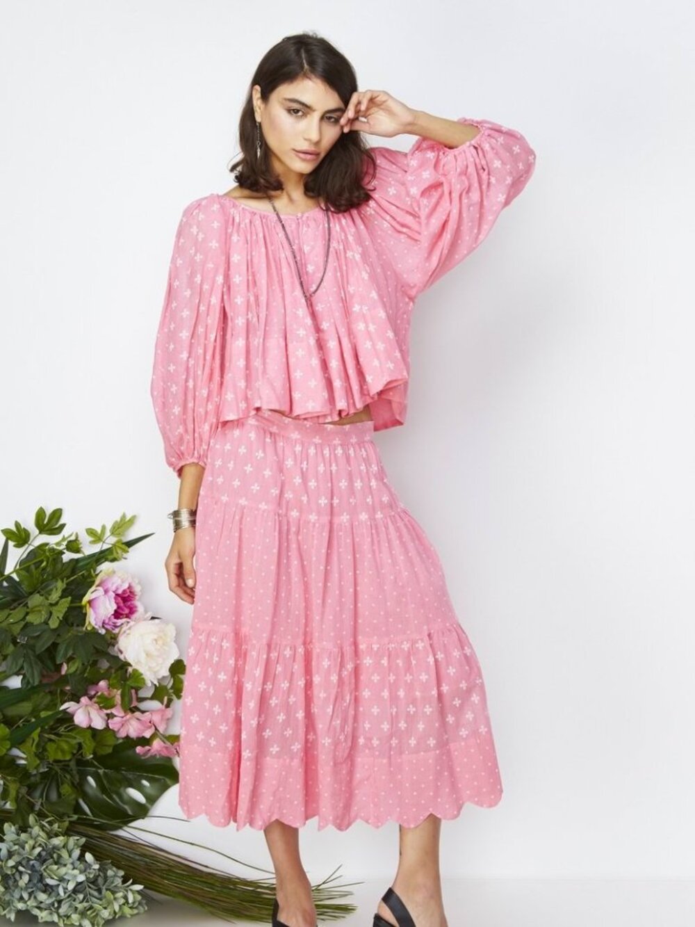 Anthropologie KOPAL Luma Cotton Candy Gypsy Pink Voile Peasant Blouse, Size M